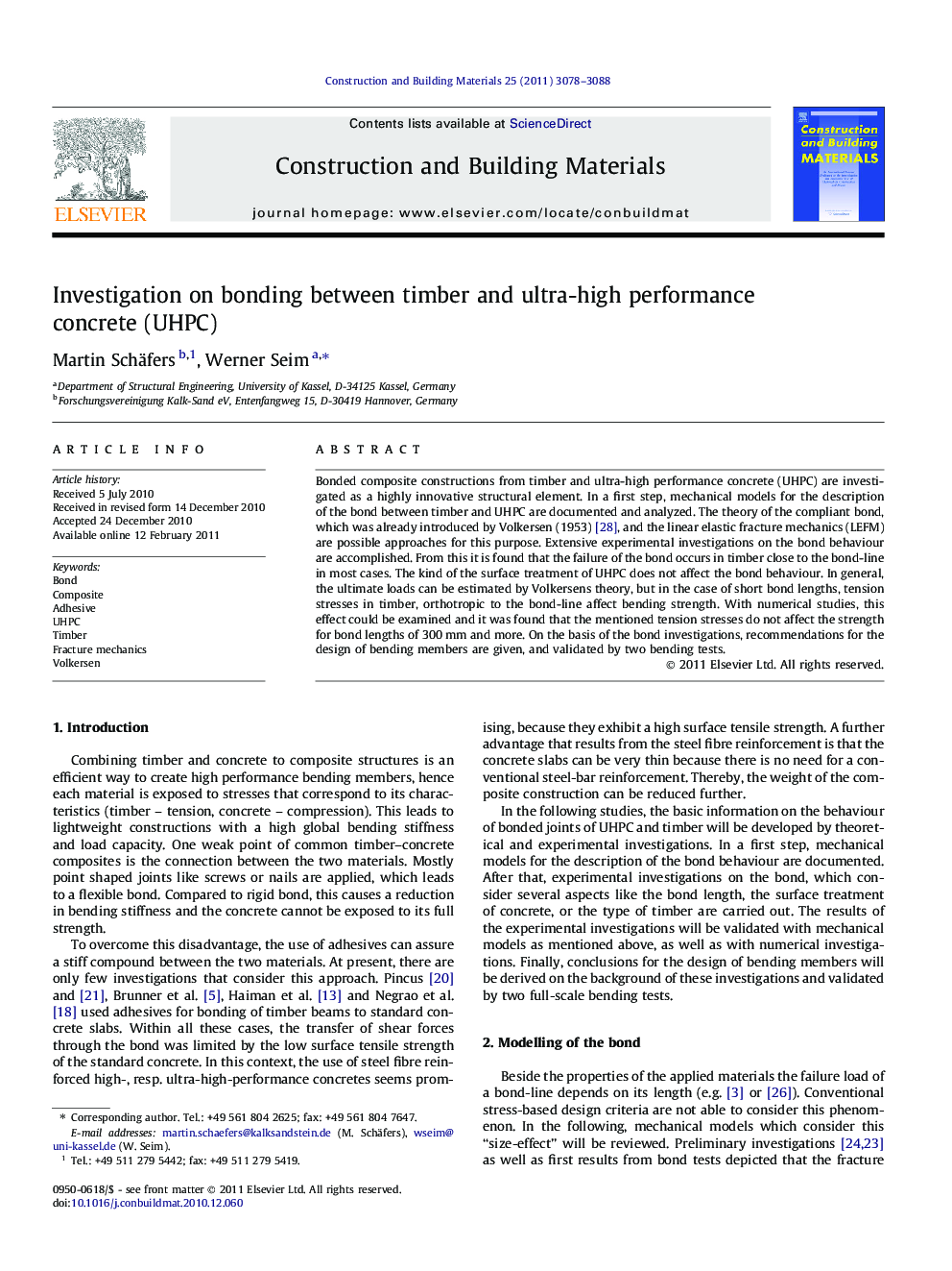 Investigation on bonding between timber and ultra-high performance concrete (UHPC)