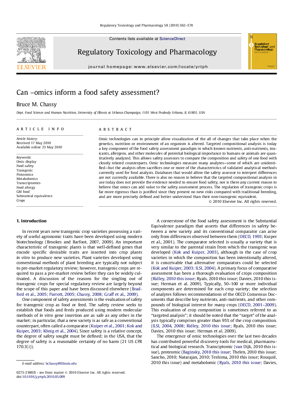 Can –omics inform a food safety assessment?