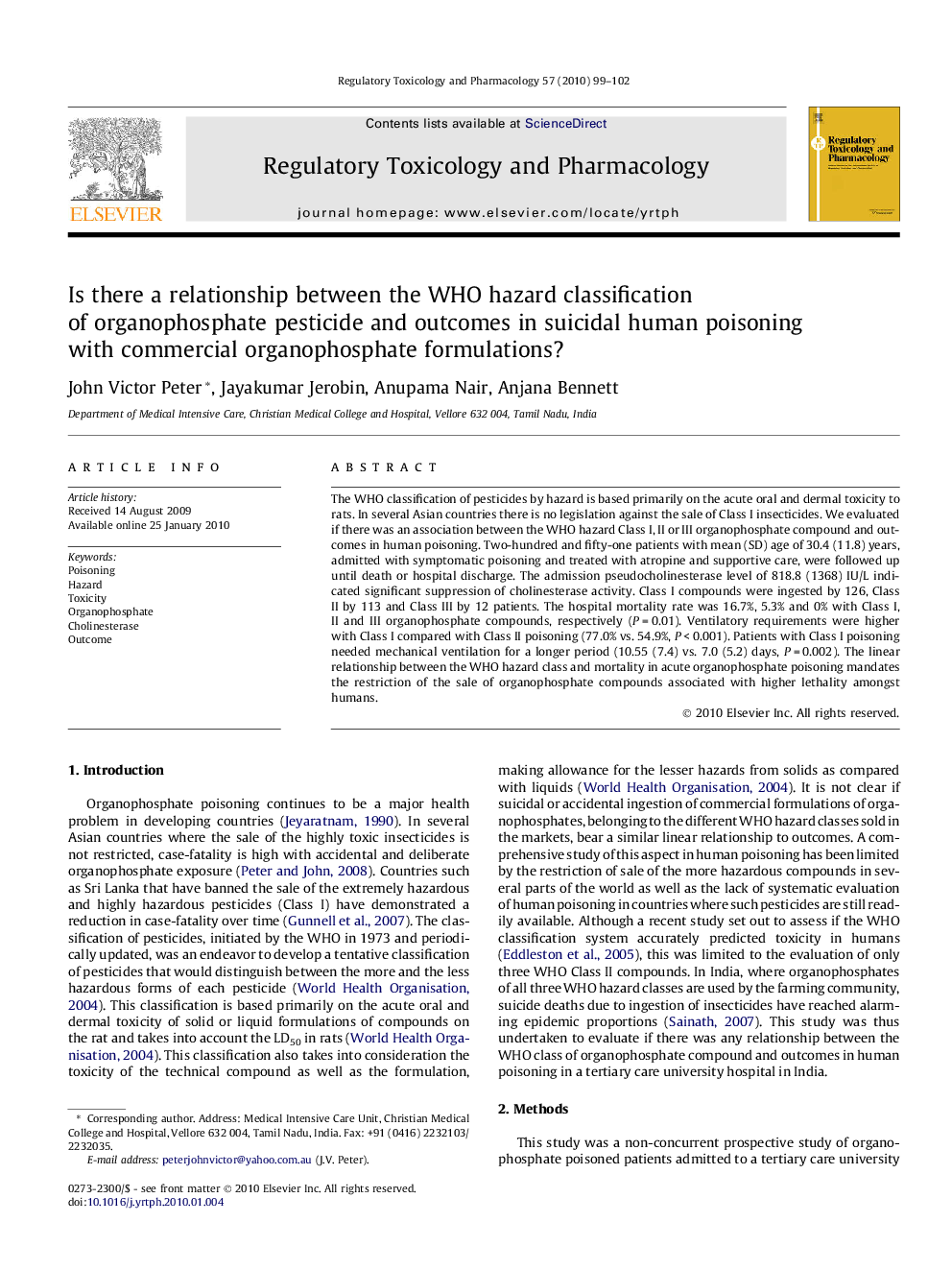 Is there a relationship between the WHO hazard classification of organophosphate pesticide and outcomes in suicidal human poisoning with commercial organophosphate formulations?