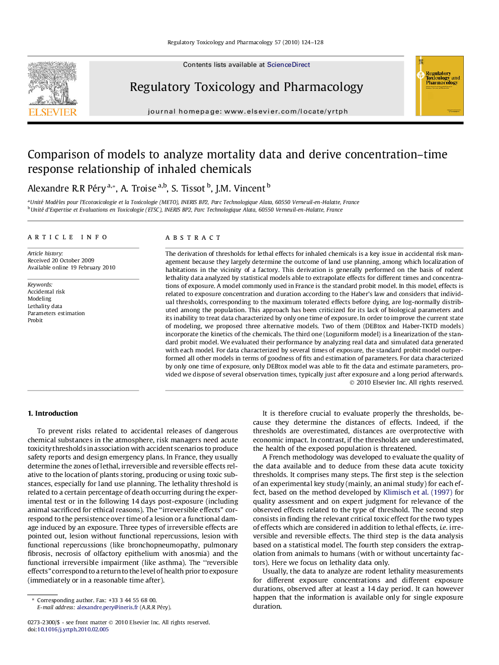 Comparison of models to analyze mortality data and derive concentration–time response relationship of inhaled chemicals