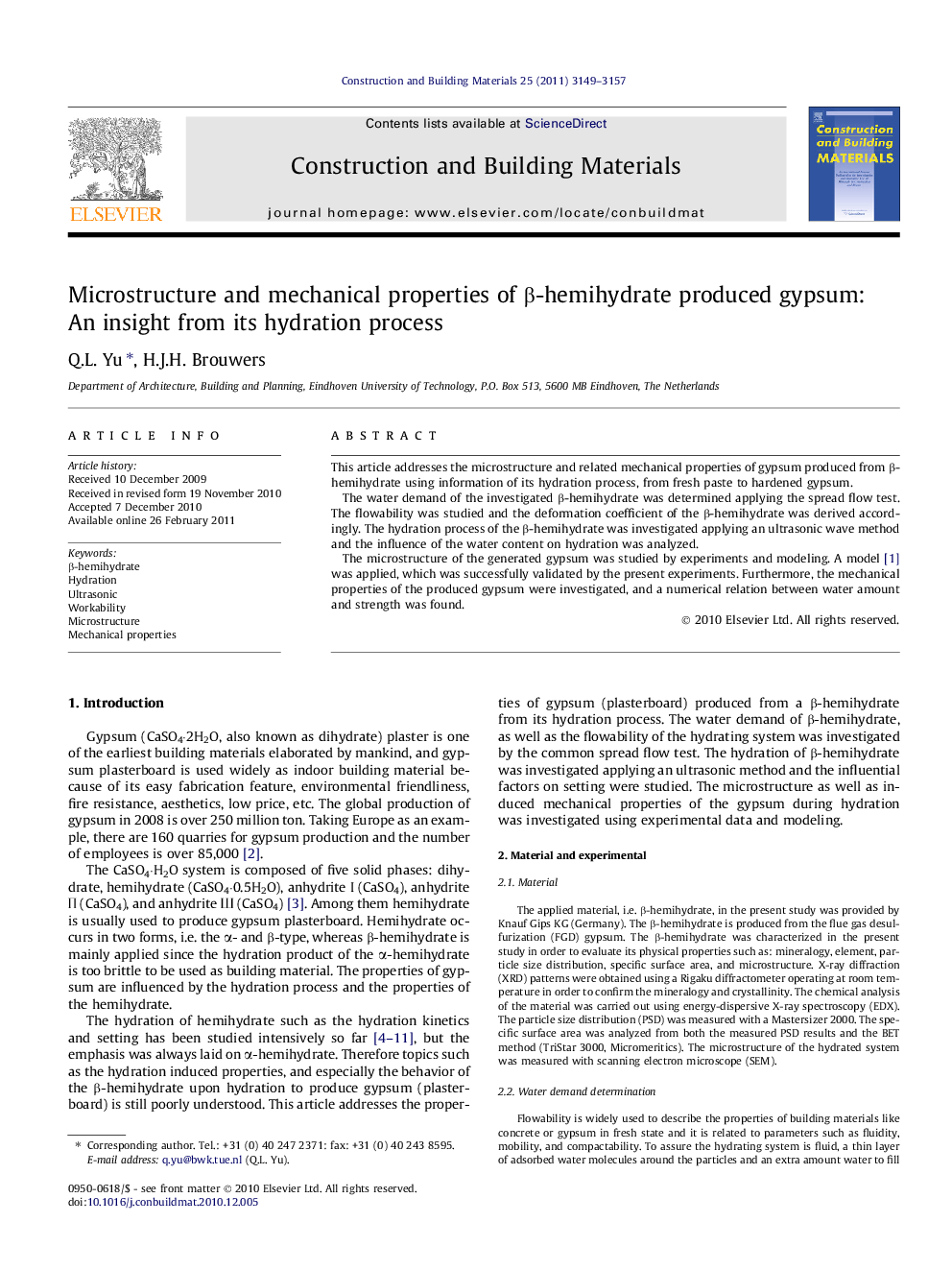 Microstructure and mechanical properties of β-hemihydrate produced gypsum: An insight from its hydration process