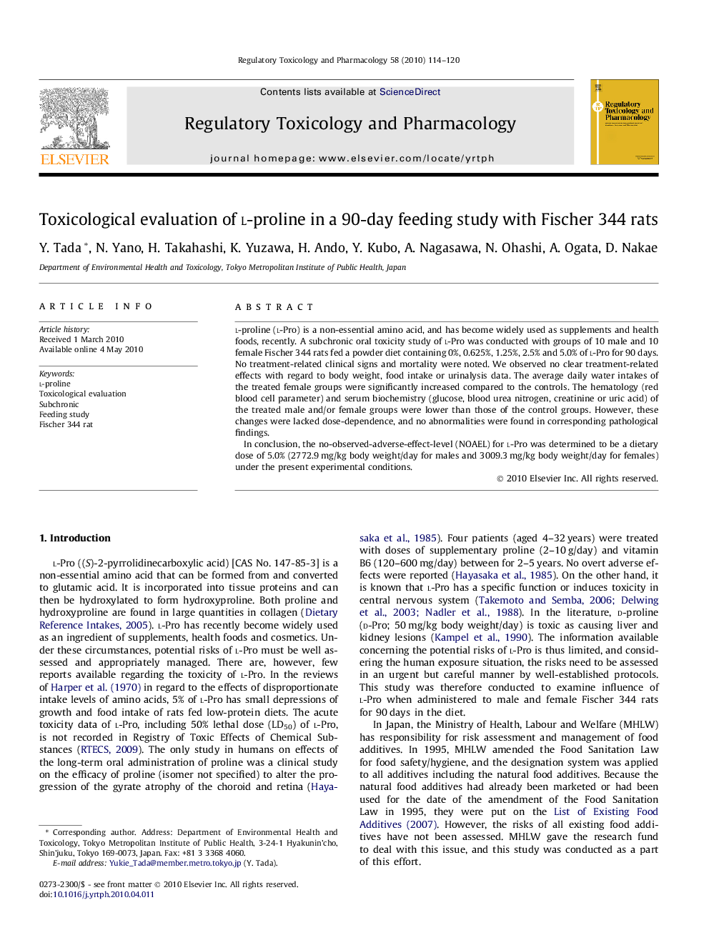 Toxicological evaluation of l-proline in a 90-day feeding study with Fischer 344 rats