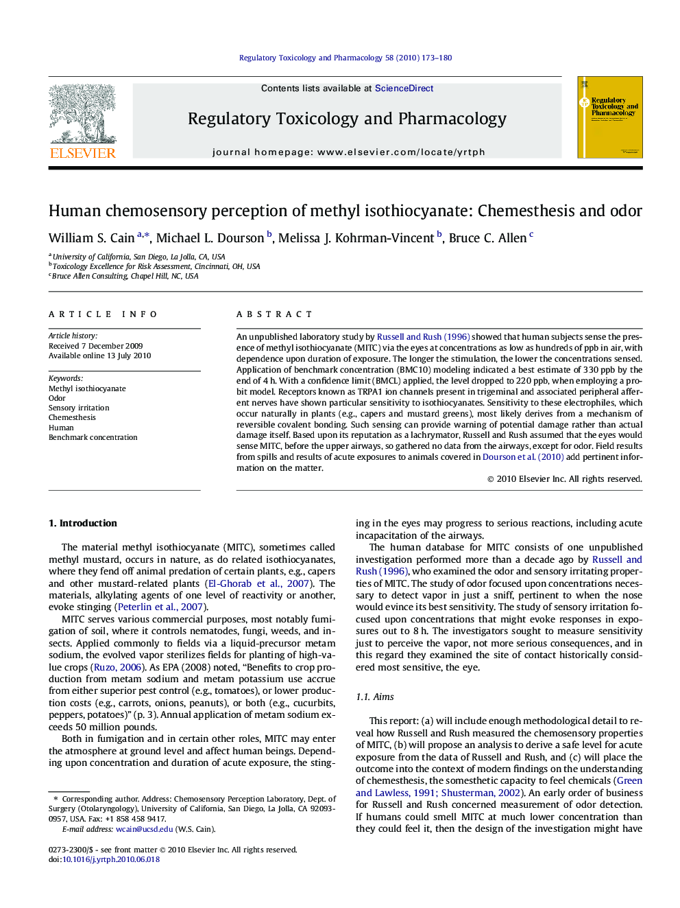 Human chemosensory perception of methyl isothiocyanate: Chemesthesis and odor