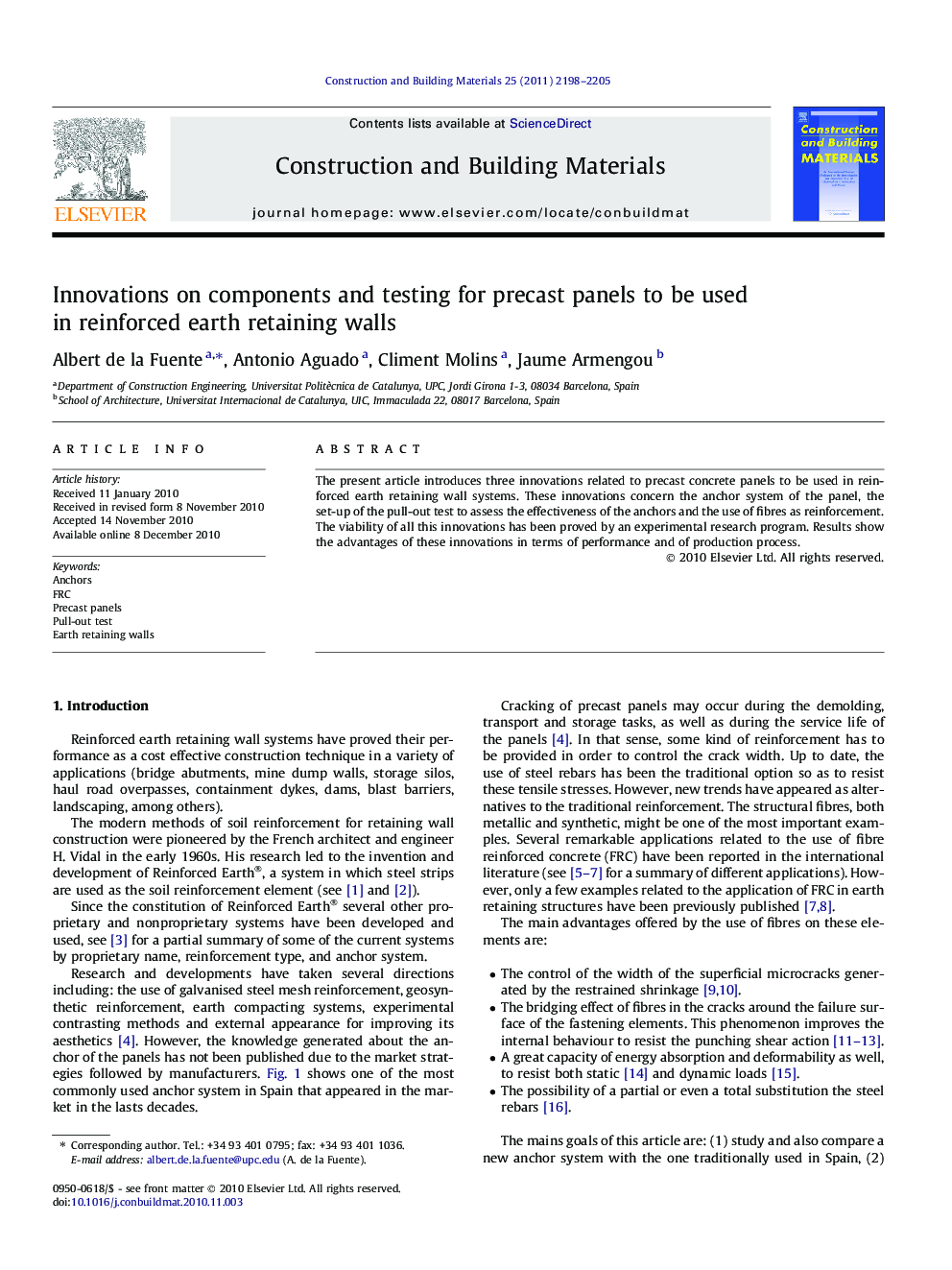 Innovations on components and testing for precast panels to be used in reinforced earth retaining walls