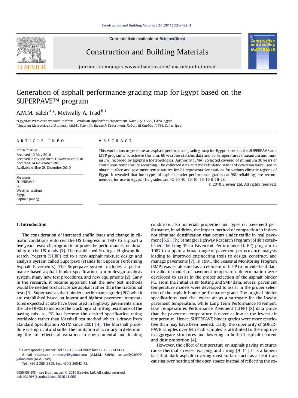 Generation of asphalt performance grading map for Egypt based on the SUPERPAVE™ program