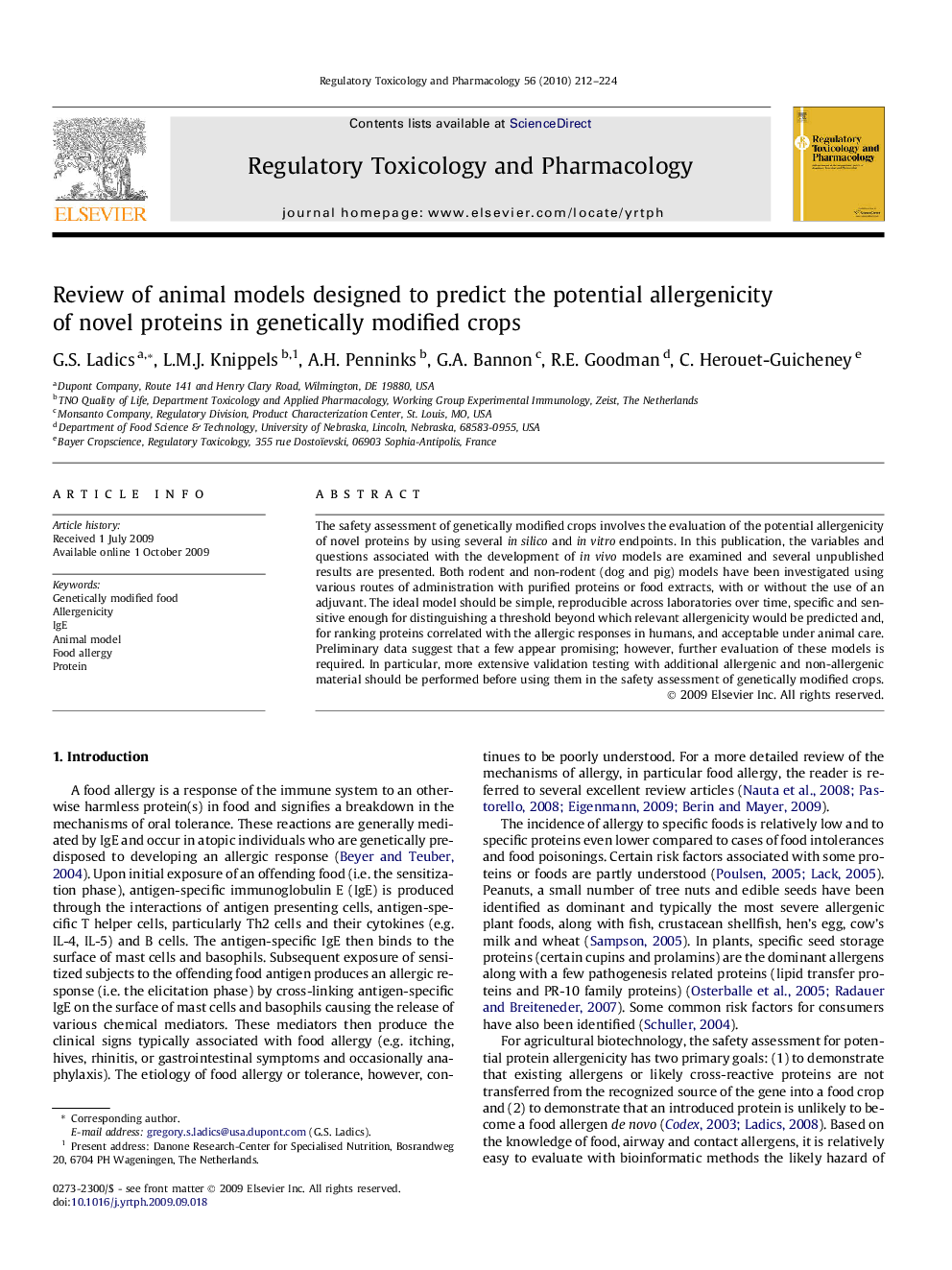 Review of animal models designed to predict the potential allergenicity of novel proteins in genetically modified crops