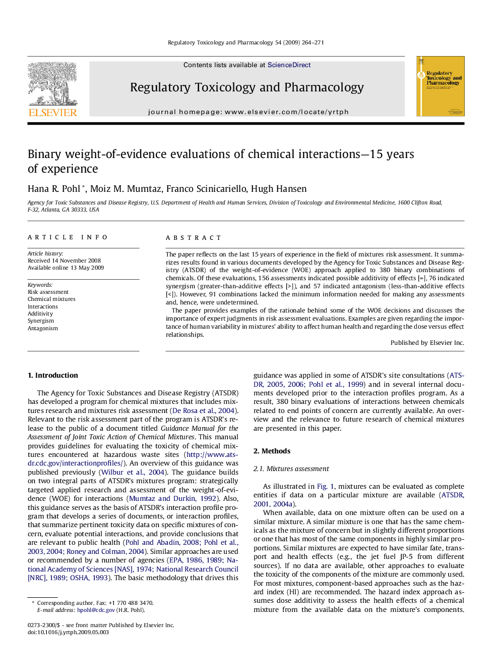 Binary weight-of-evidence evaluations of chemical interactions—15 years of experience