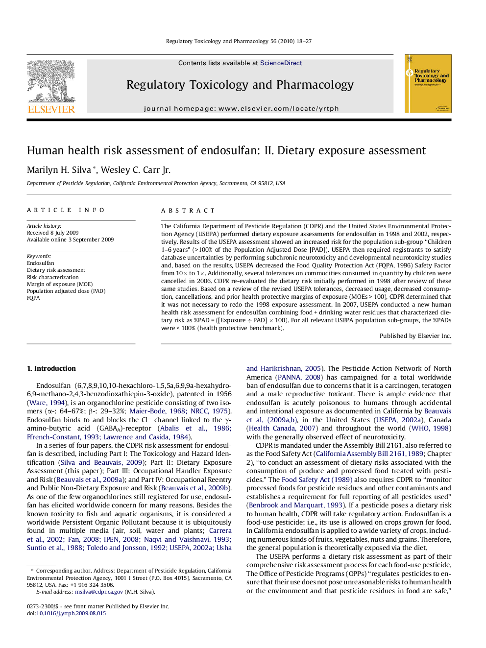 Human health risk assessment of endosulfan: II. Dietary exposure assessment