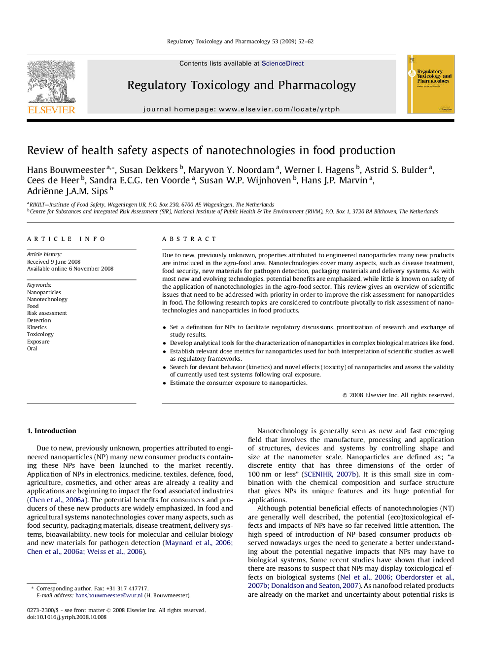 Review of health safety aspects of nanotechnologies in food production