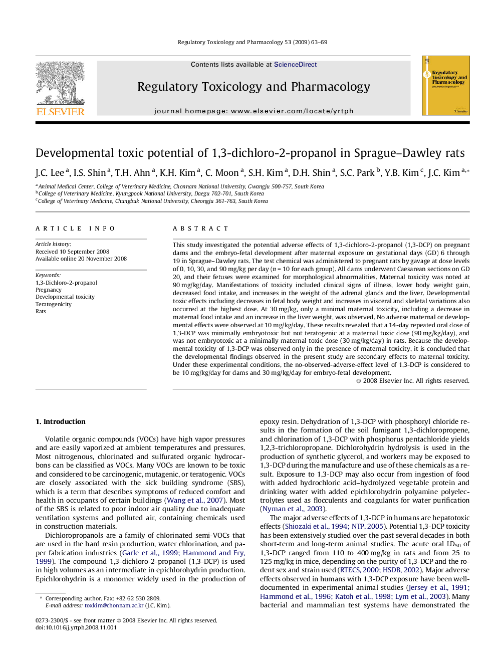 Developmental toxic potential of 1,3-dichloro-2-propanol in Sprague-Dawley rats