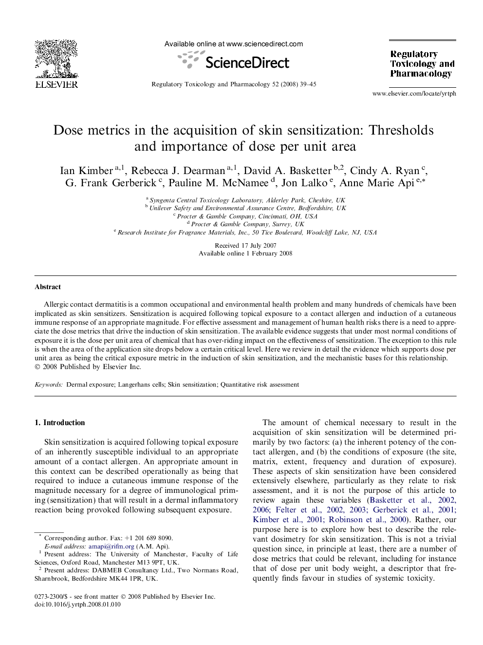 Dose metrics in the acquisition of skin sensitization: Thresholds and importance of dose per unit area