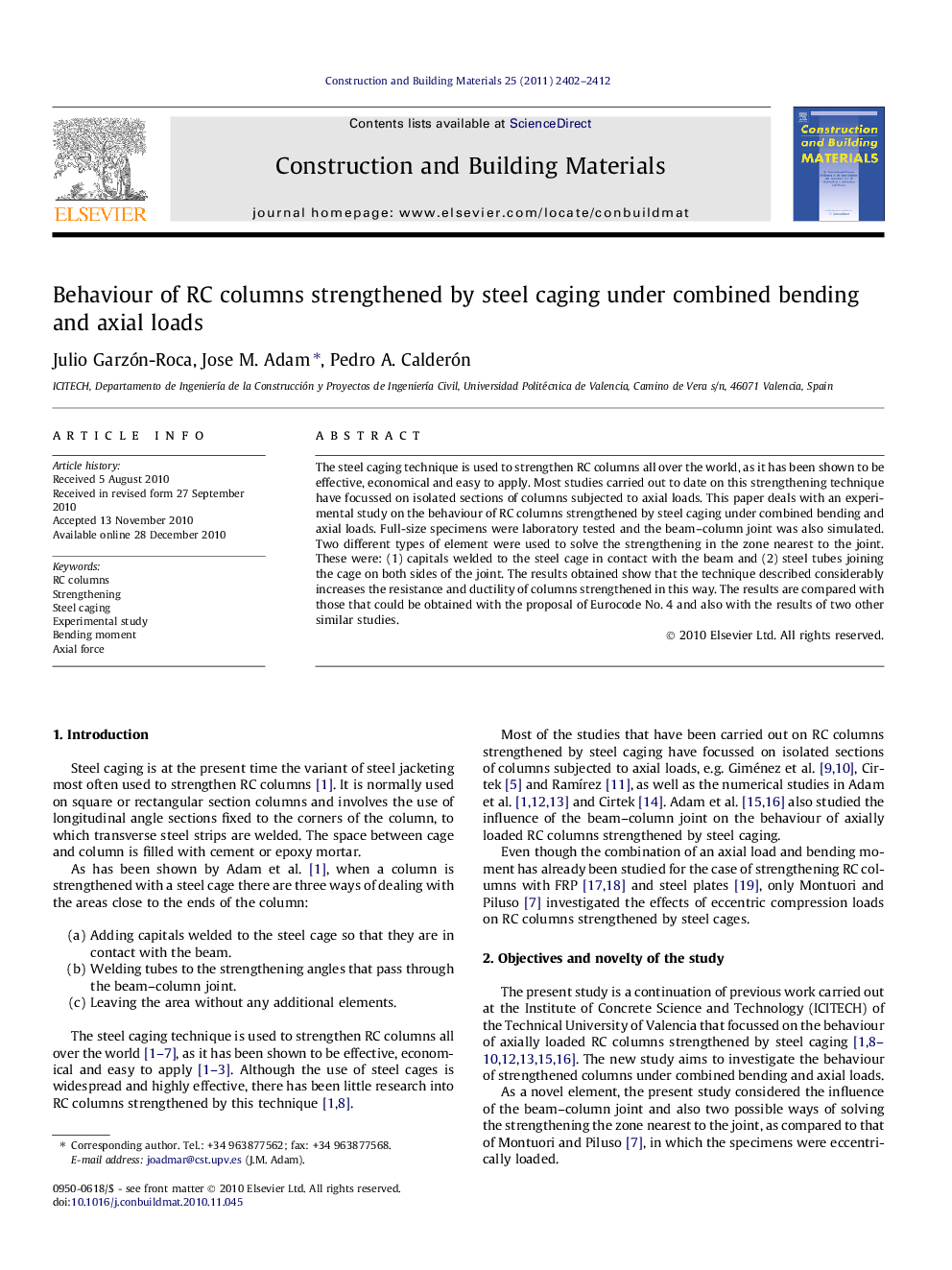 Behaviour of RC columns strengthened by steel caging under combined bending and axial loads