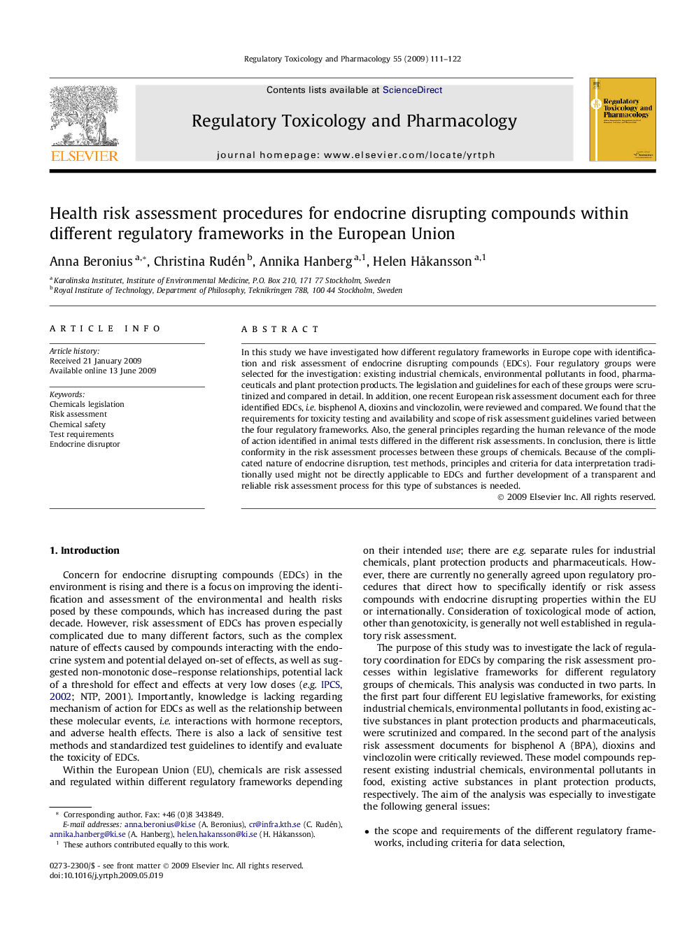 عکس صفحه اول مقاله: Health risk assessment procedures for endocrine disrupting compounds within different regulatory frameworks in the European Union Health risk assessment procedures for endocrine disrupting compounds within different regulatory frameworks in the European Union