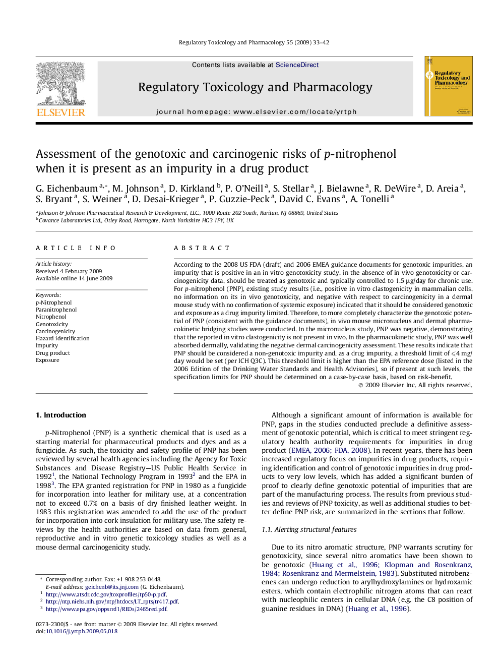 Assessment of the genotoxic and carcinogenic risks of p-nitrophenol when it is present as an impurity in a drug product