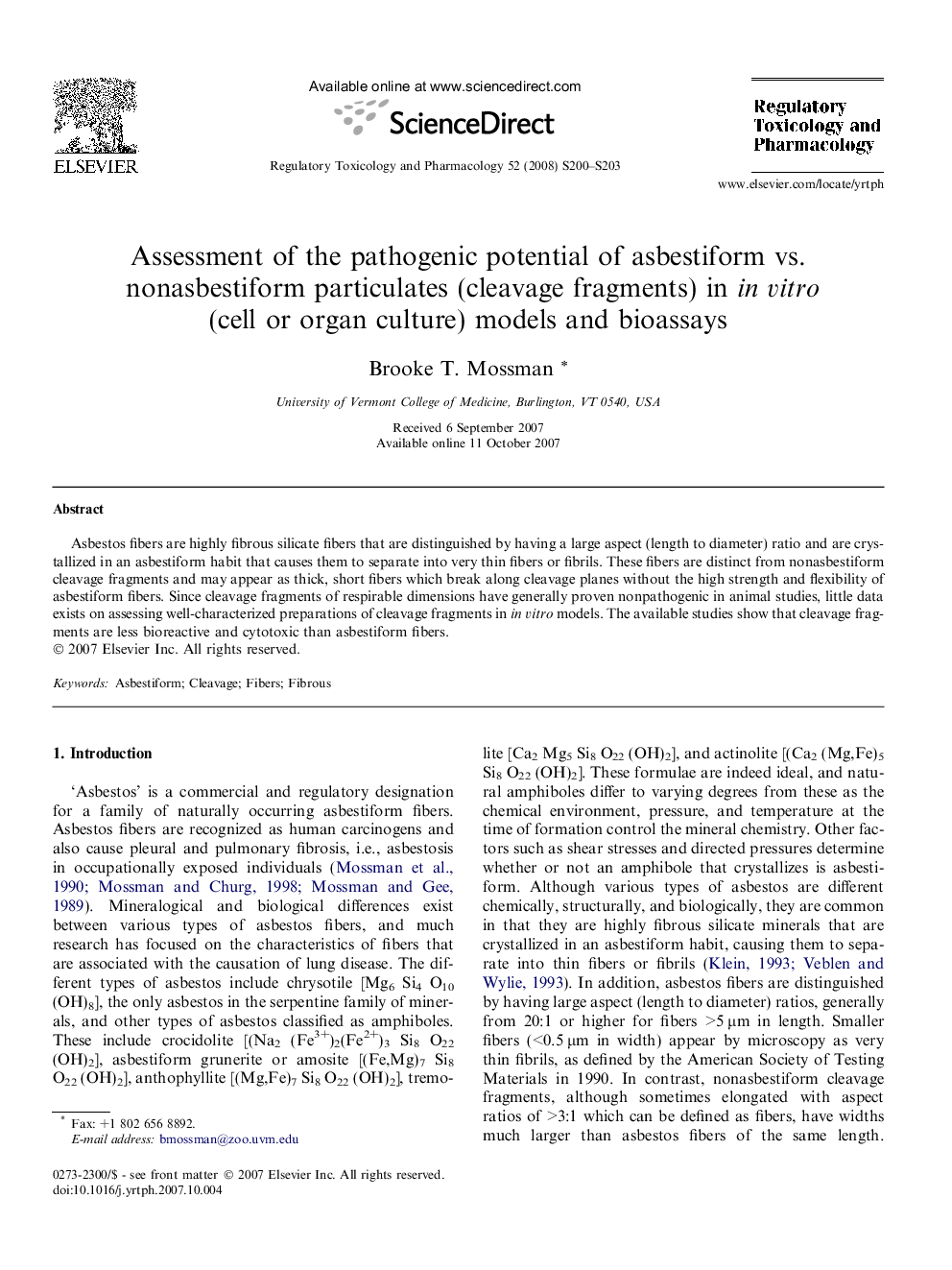 Assessment of the pathogenic potential of asbestiform vs. nonasbestiform particulates (cleavage fragments) in in vitro (cell or organ culture) models and bioassays