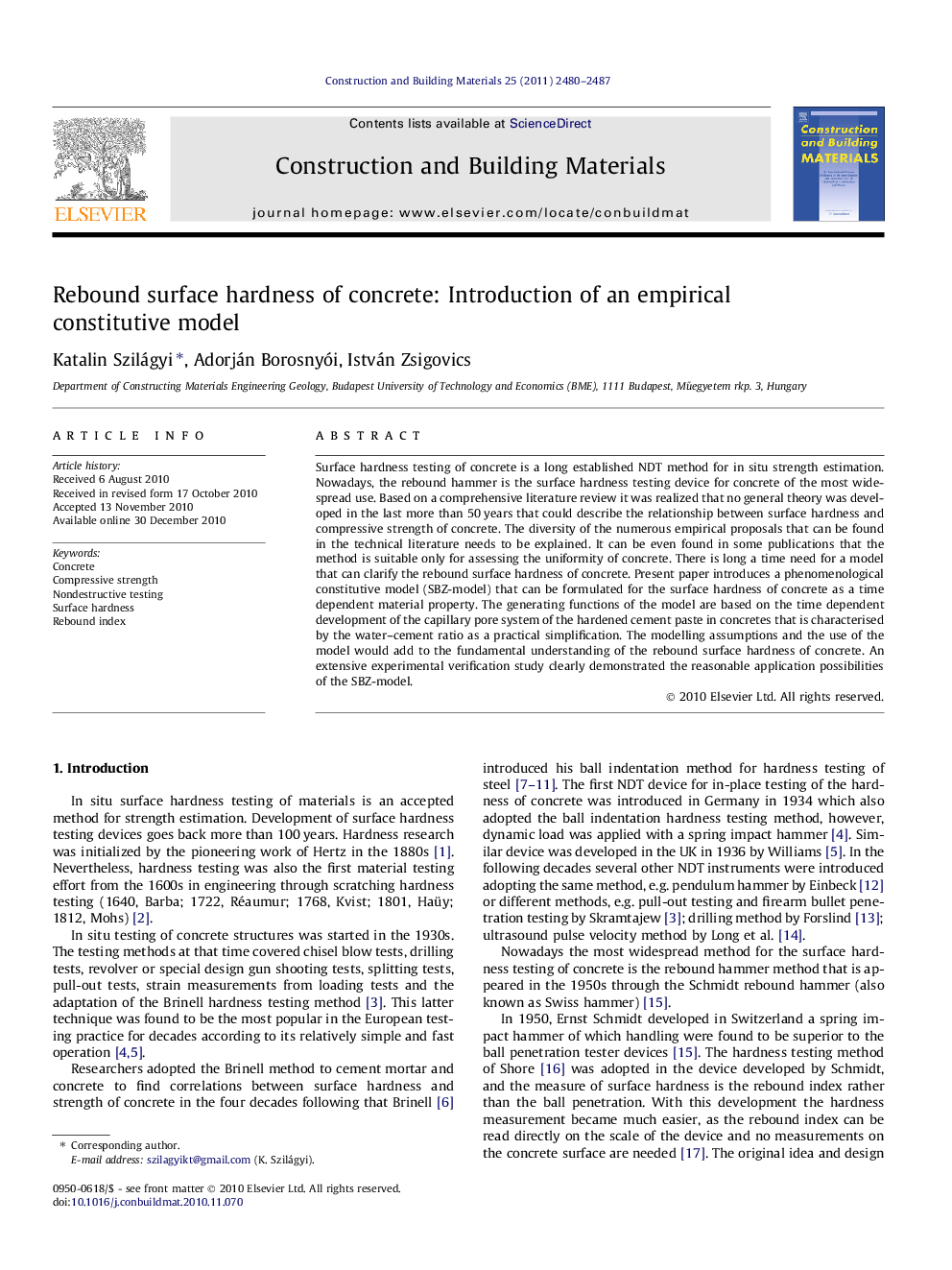 Rebound surface hardness of concrete: Introduction of an empirical constitutive model