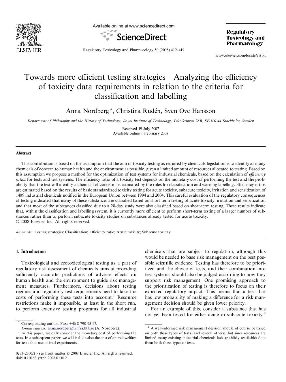 Towards more efficient testing strategies—Analyzing the efficiency of toxicity data requirements in relation to the criteria for classification and labelling