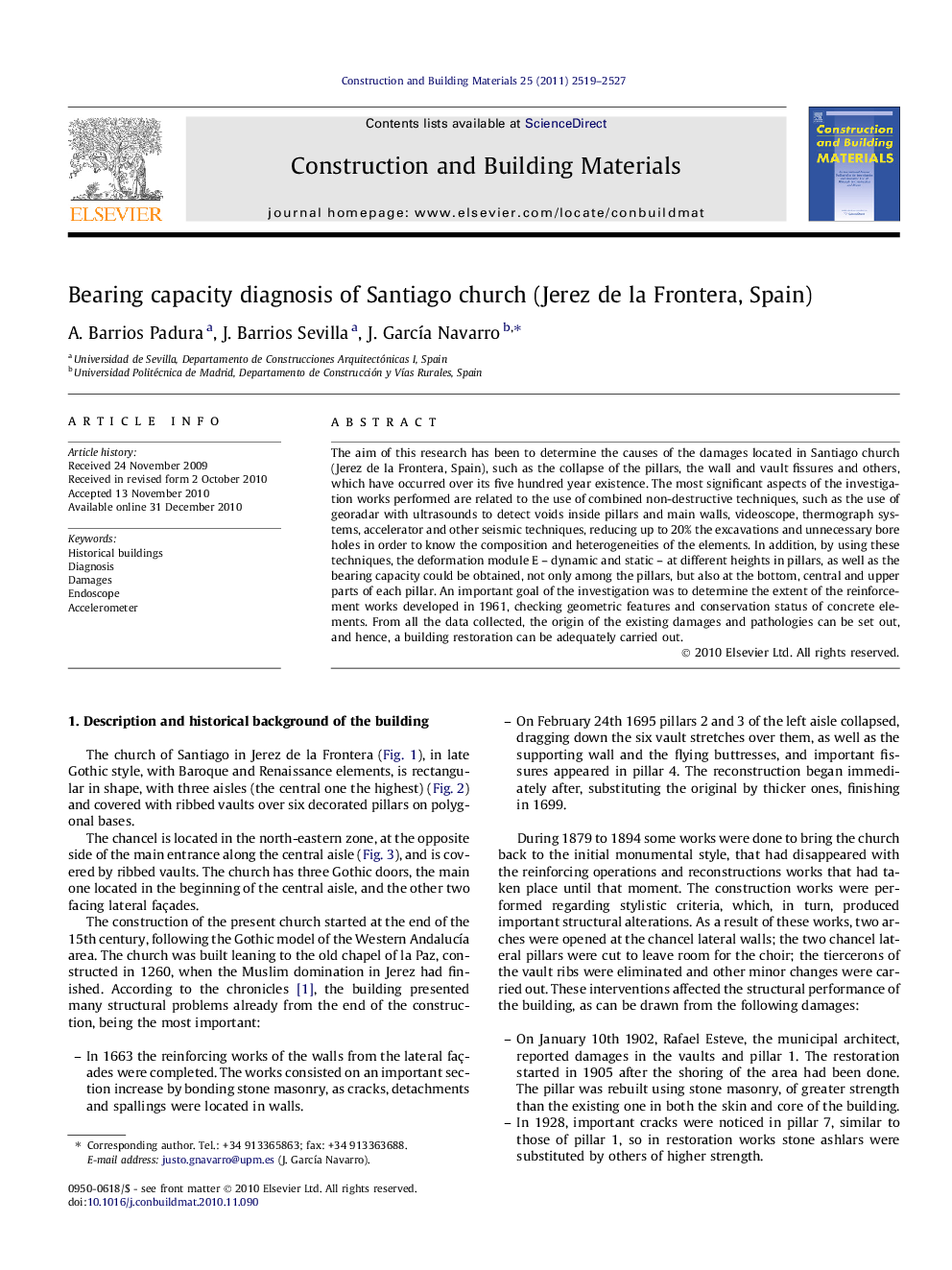 Bearing capacity diagnosis of Santiago church (Jerez de la Frontera, Spain)