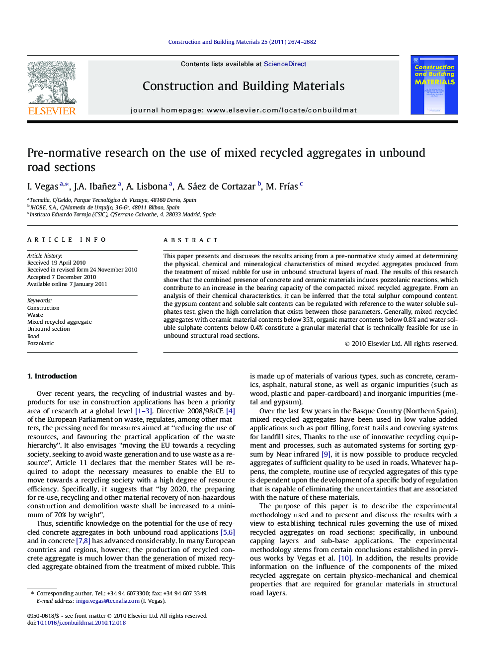 Pre-normative research on the use of mixed recycled aggregates in unbound road sections