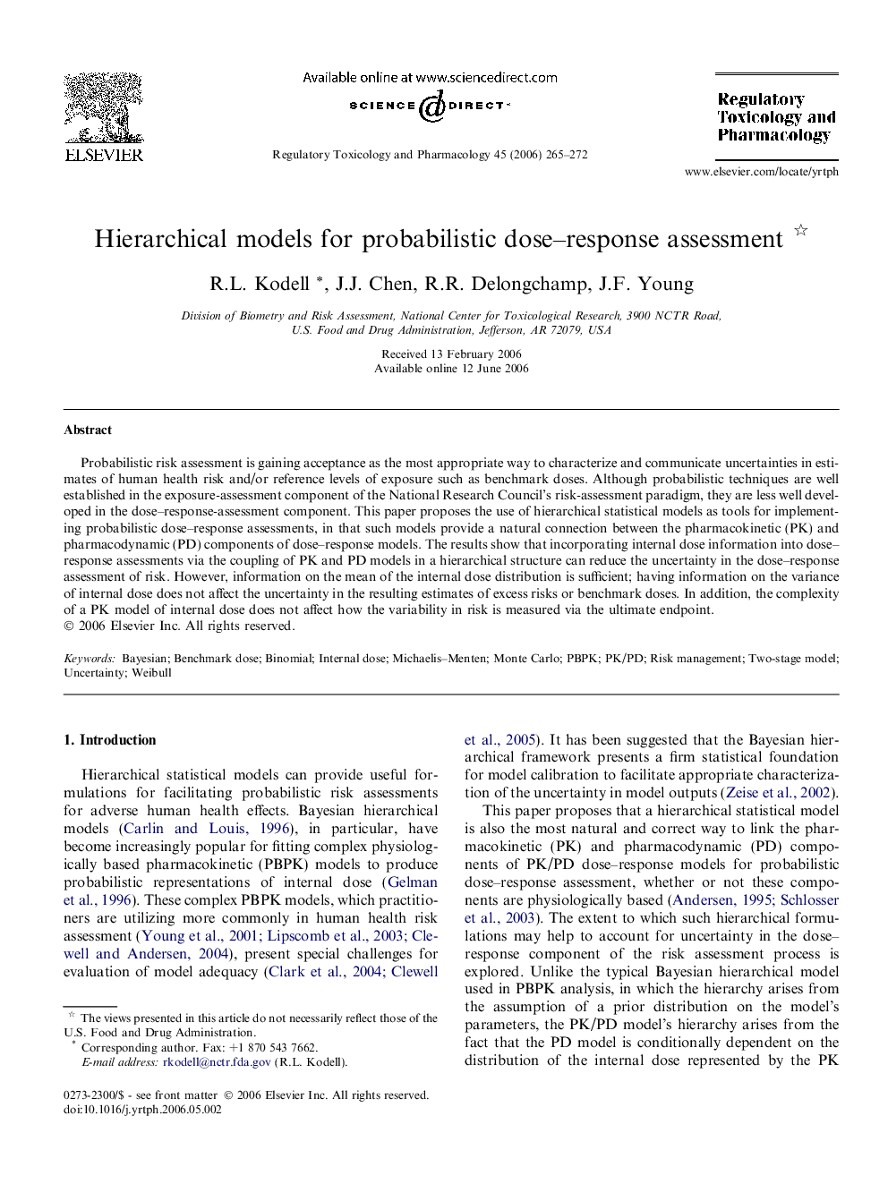 Hierarchical models for probabilistic dose–response assessment 