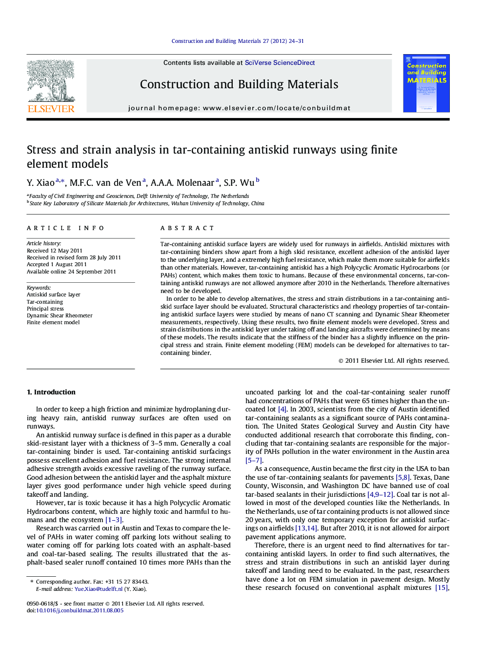 Stress and strain analysis in tar-containing antiskid runways using finite element models