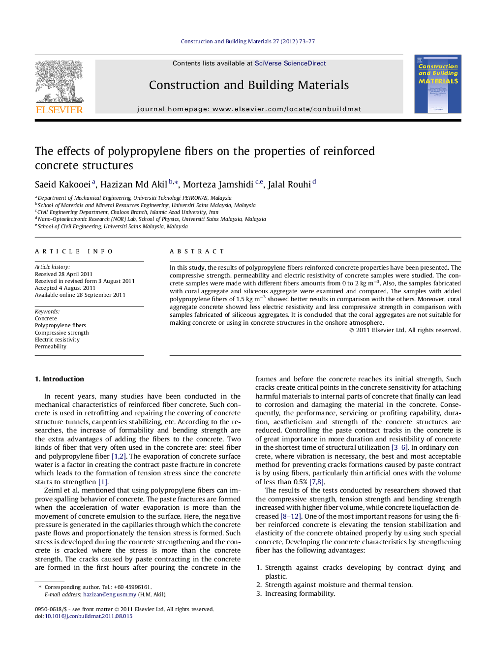 The effects of polypropylene fibers on the properties of reinforced concrete structures