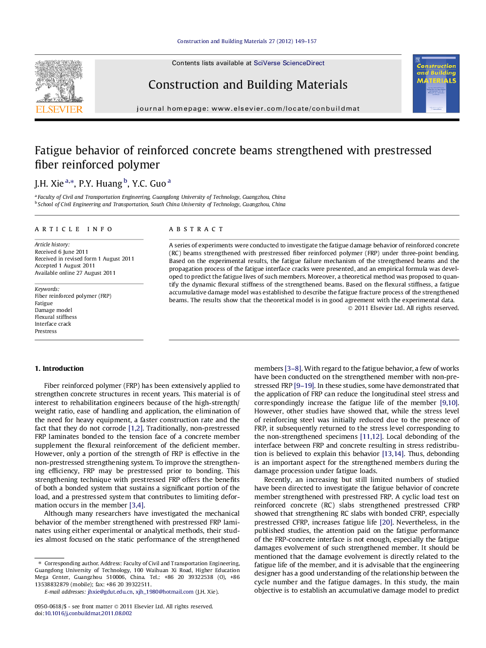 Fatigue behavior of reinforced concrete beams strengthened with prestressed fiber reinforced polymer