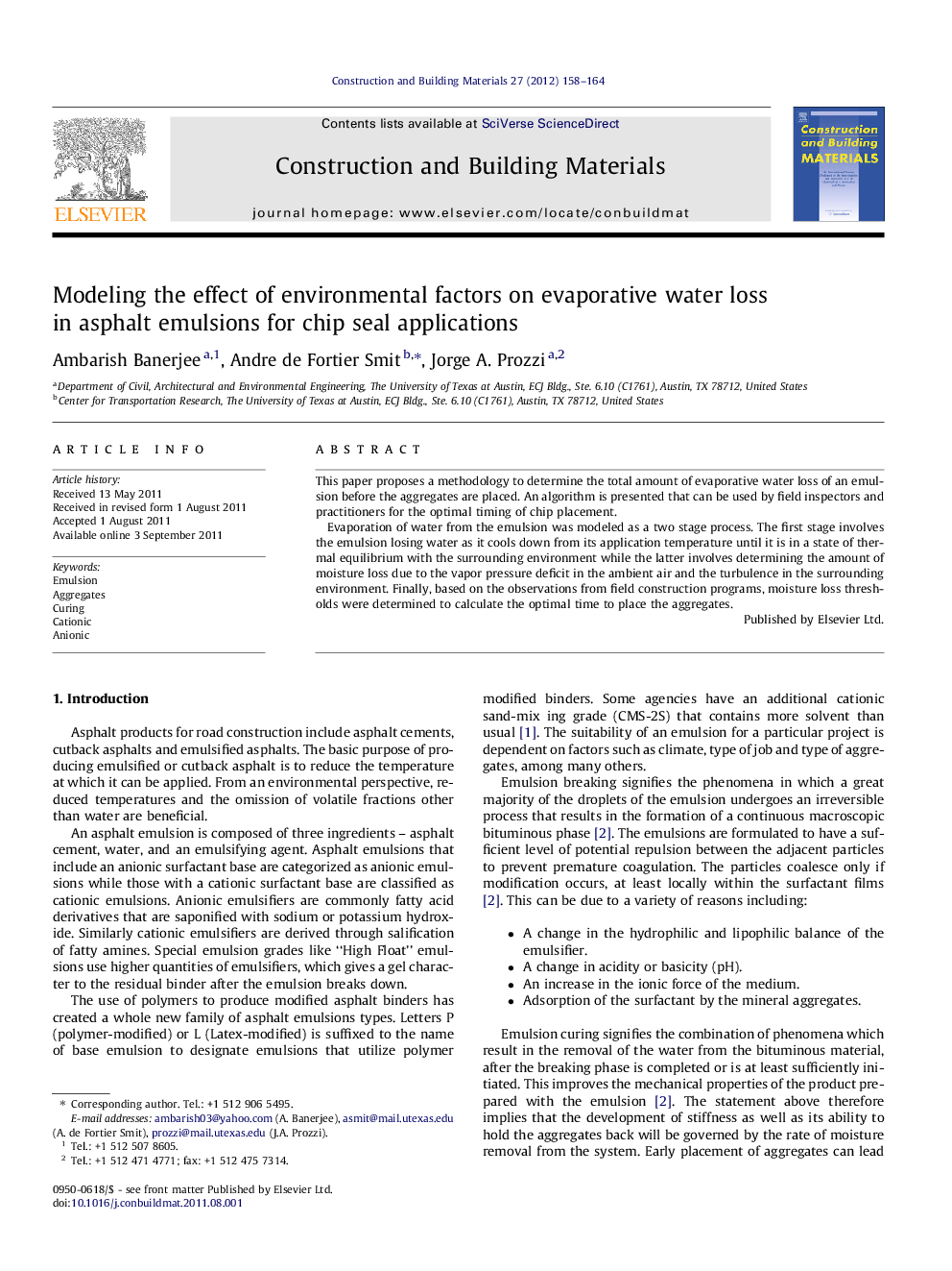 Modeling the effect of environmental factors on evaporative water loss in asphalt emulsions for chip seal applications