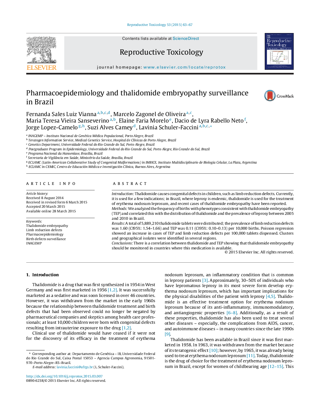 Pharmacoepidemiology and thalidomide embryopathy surveillance in Brazil