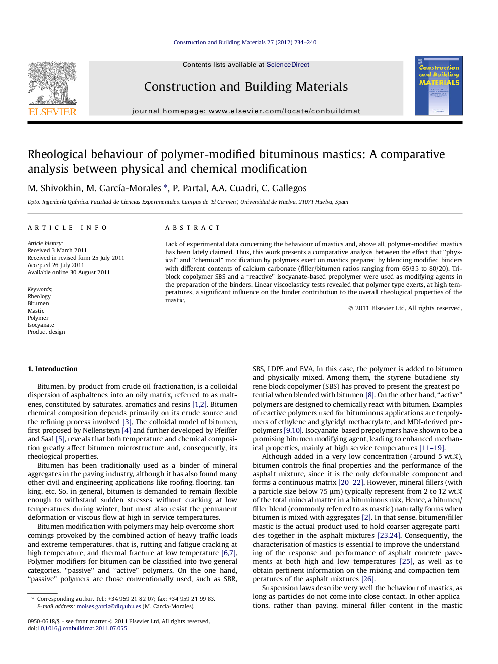 Rheological behaviour of polymer-modified bituminous mastics: A comparative analysis between physical and chemical modification