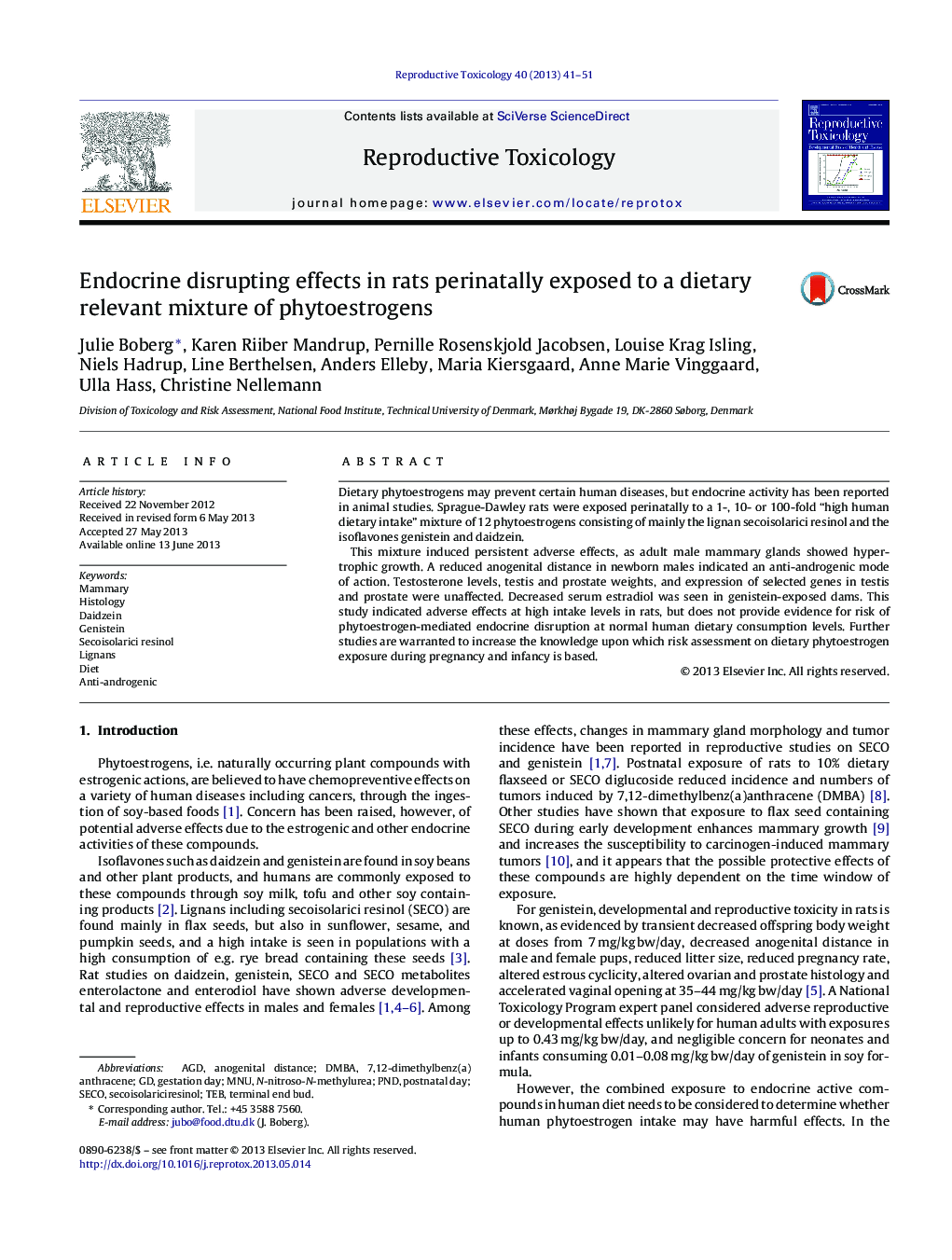 عکس صفحه اول مقاله: Endocrine disrupting effects in rats perinatally exposed to a dietary relevant mixture of phytoestrogens Endocrine disrupting effects in rats perinatally exposed to a dietary relevant mixture of phytoestrogens