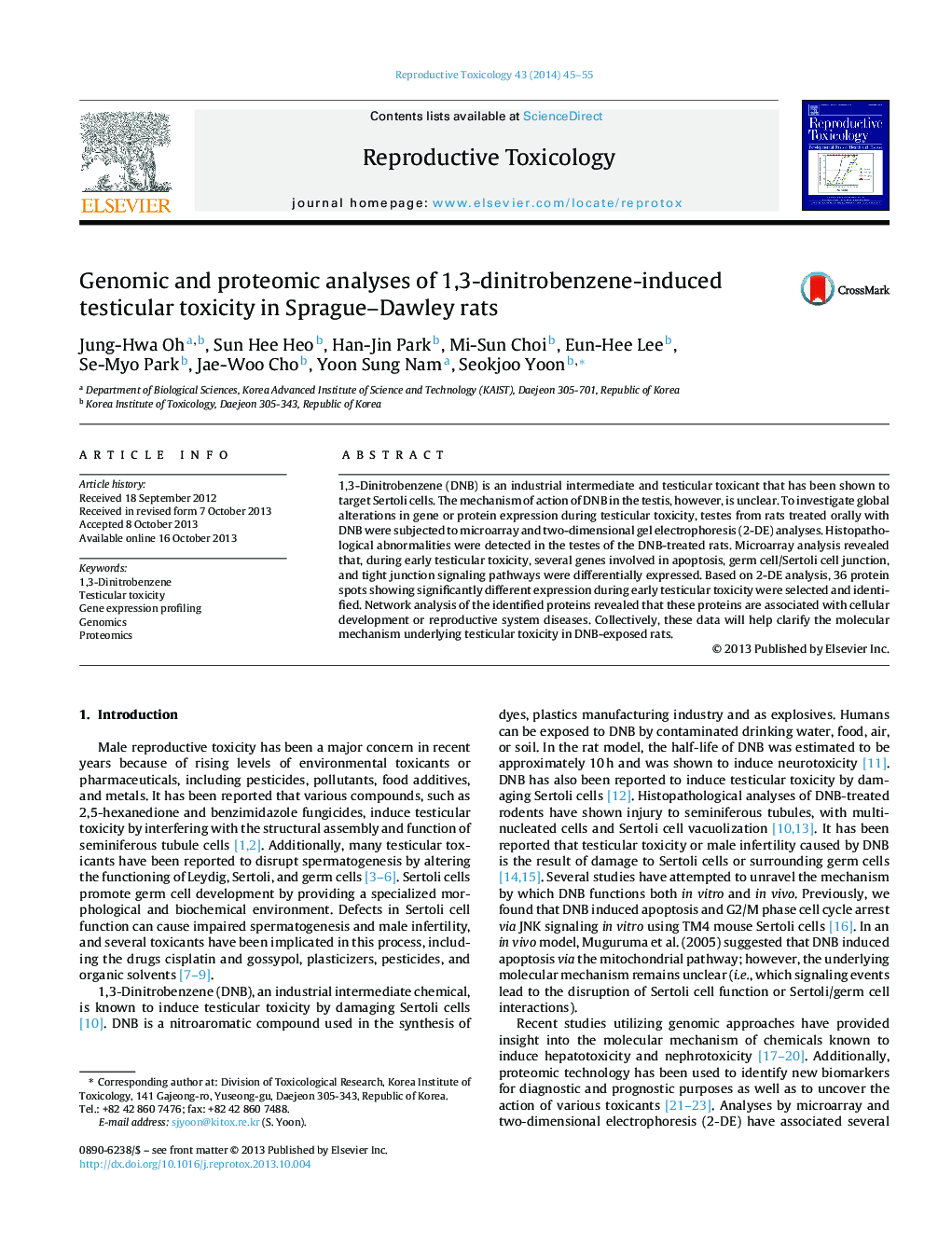 Genomic and proteomic analyses of 1,3-dinitrobenzene-induced testicular toxicity in Sprague–Dawley rats