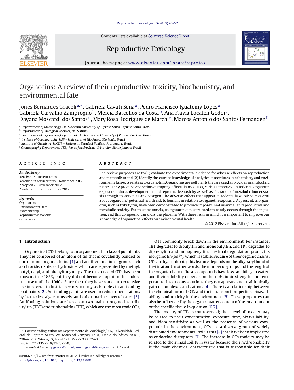 Organotins: A review of their reproductive toxicity, biochemistry, and environmental fate