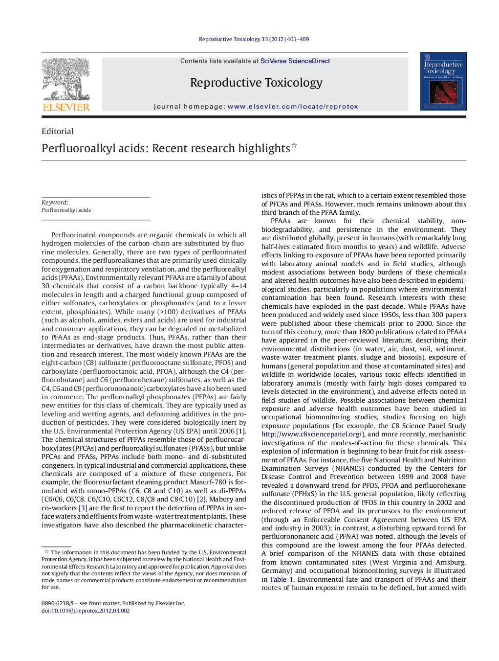 Perfluoroalkyl acids: Recent research highlights