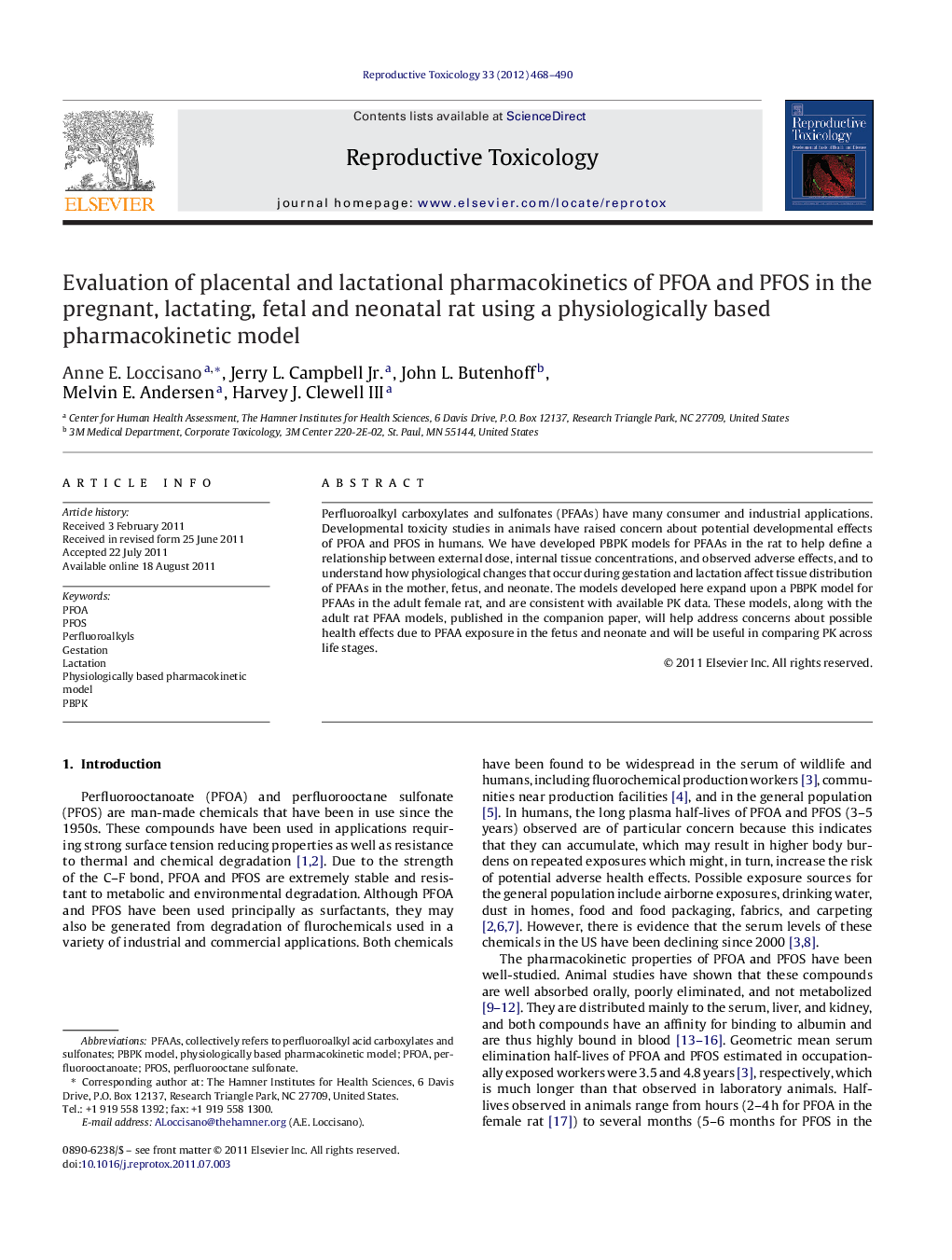 Evaluation of placental and lactational pharmacokinetics of PFOA and PFOS in the pregnant, lactating, fetal and neonatal rat using a physiologically based pharmacokinetic model