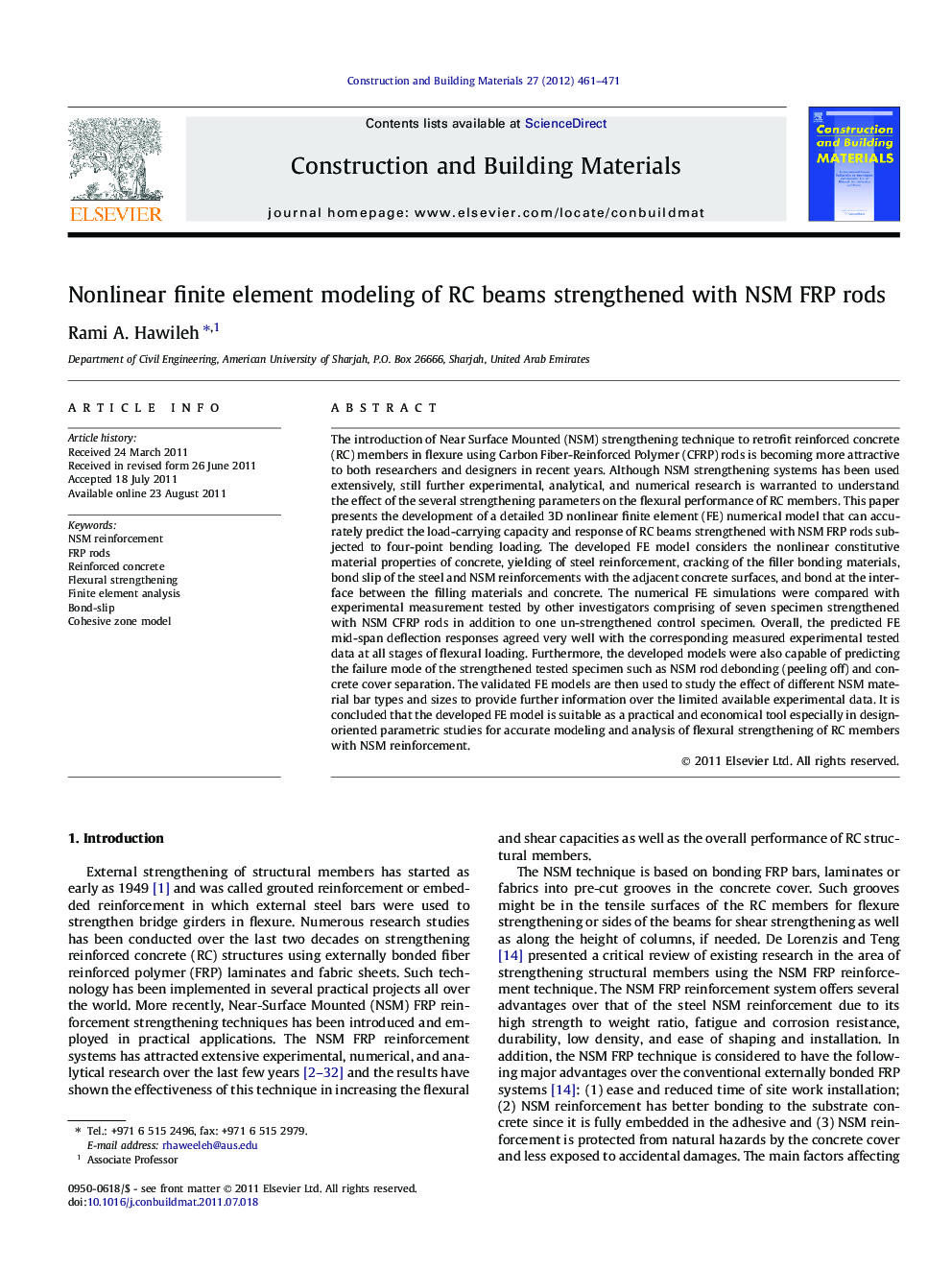 Nonlinear finite element modeling of RC beams strengthened with NSM FRP rods