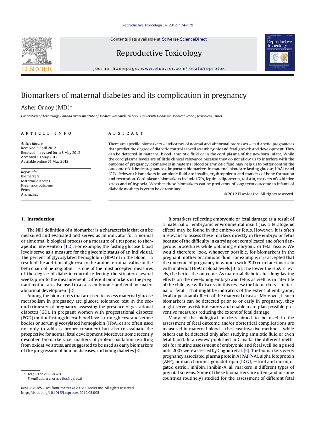 Biomarkers of maternal diabetes and its complication in pregnancy