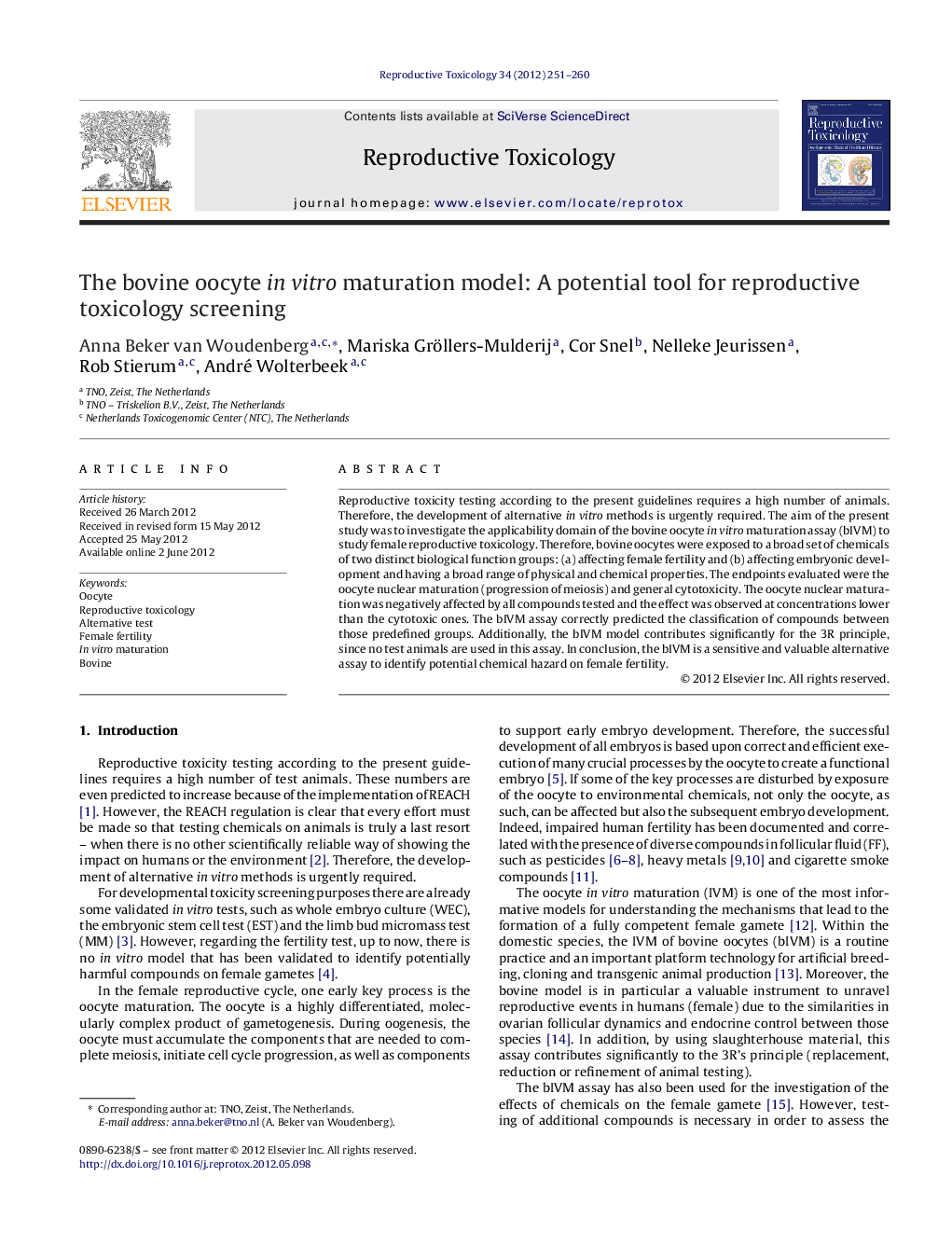 The bovine oocyte in vitro maturation model: A potential tool for reproductive toxicology screening