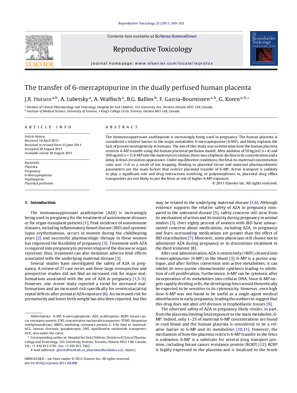 The transfer of 6-mercaptopurine in the dually perfused human placenta