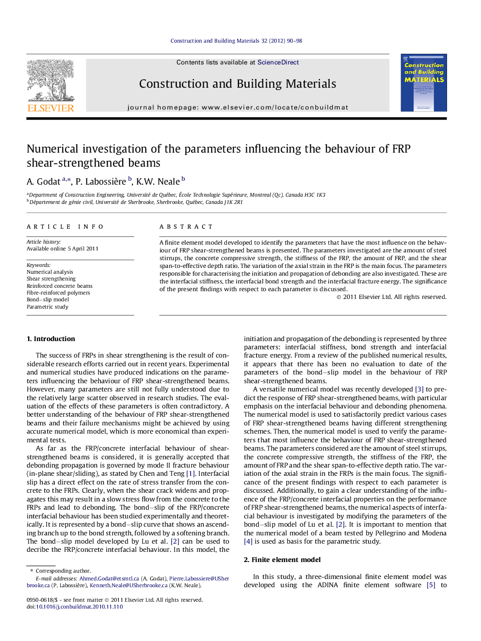 Numerical investigation of the parameters influencing the behaviour of FRP shear-strengthened beams