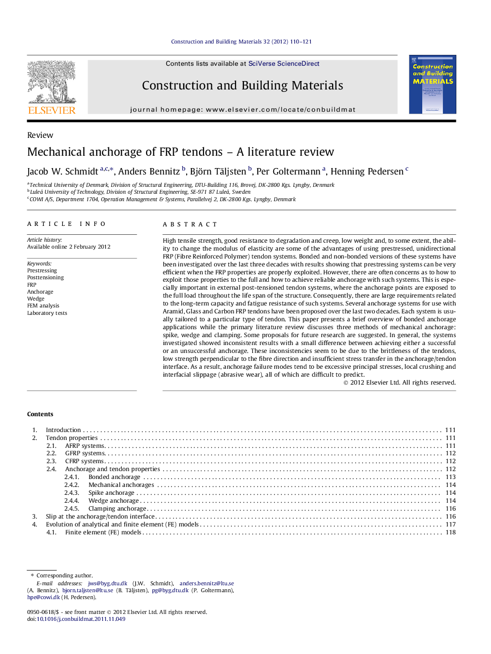 Mechanical anchorage of FRP tendons – A literature review