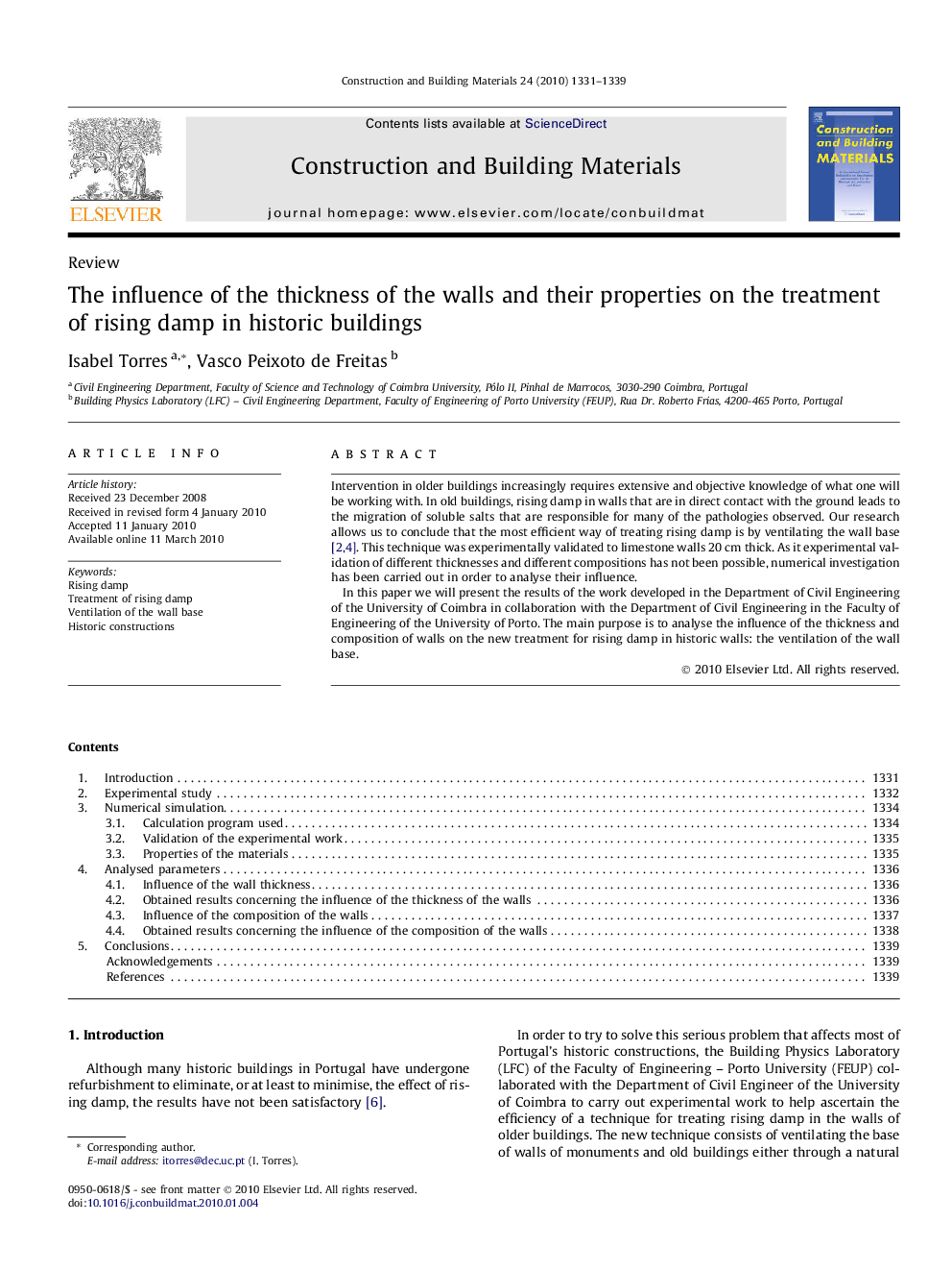 The influence of the thickness of the walls and their properties on the treatment of rising damp in historic buildings