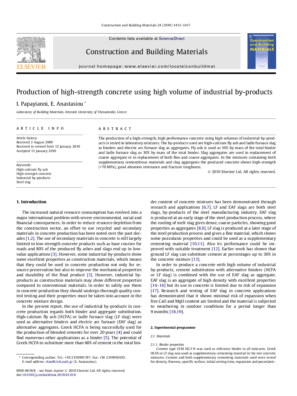 Production of high-strength concrete using high volume of industrial by-products