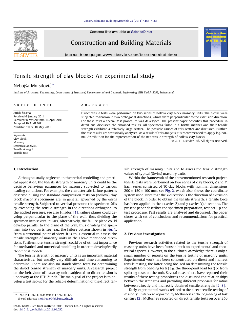 Tensile strength of clay blocks: An experimental study