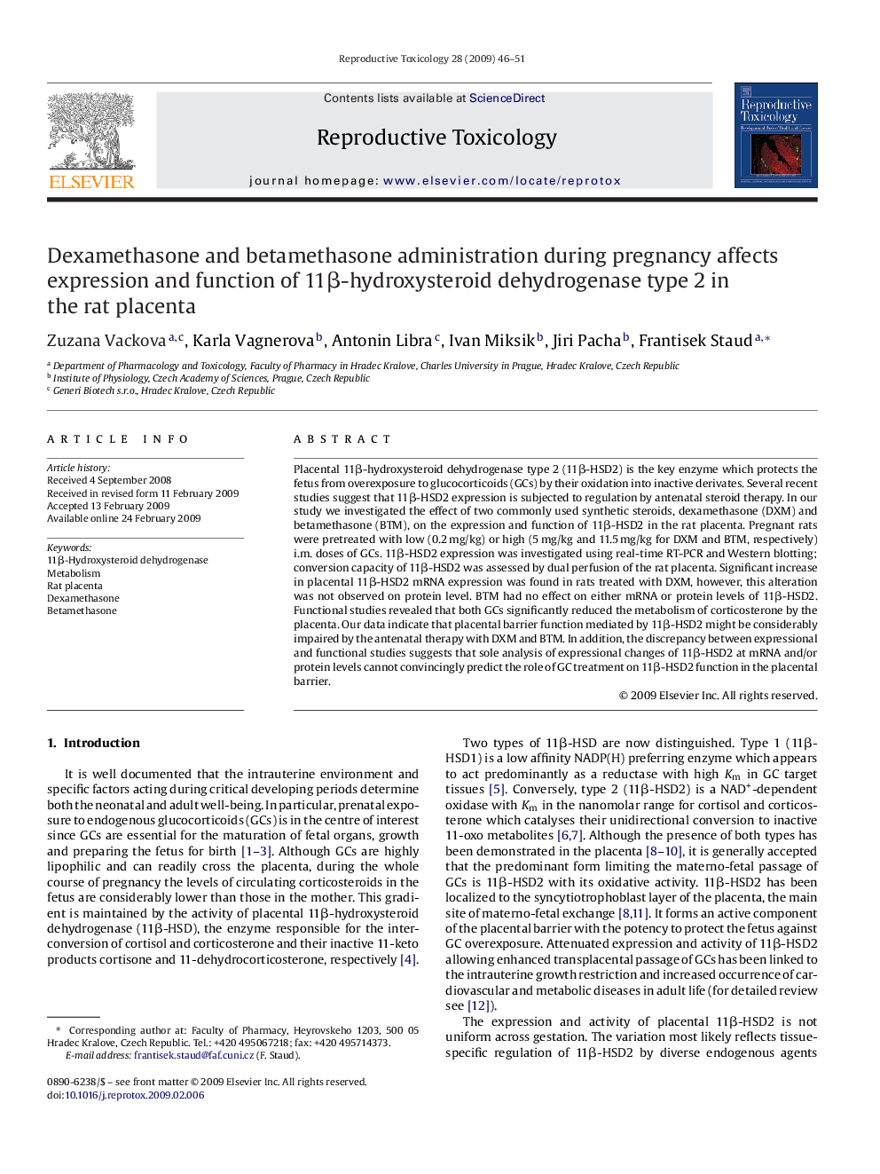 Dexamethasone and betamethasone administration during pregnancy affects expression and function of 11β-hydroxysteroid dehydrogenase type 2 in the rat placenta