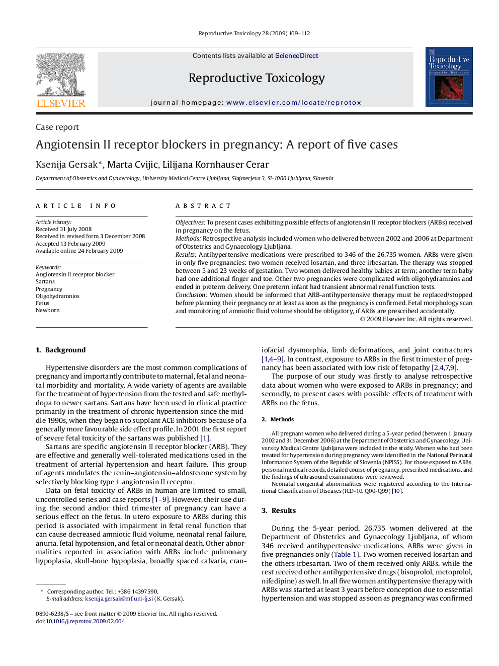 Angiotensin II receptor blockers in pregnancy: A report of five cases