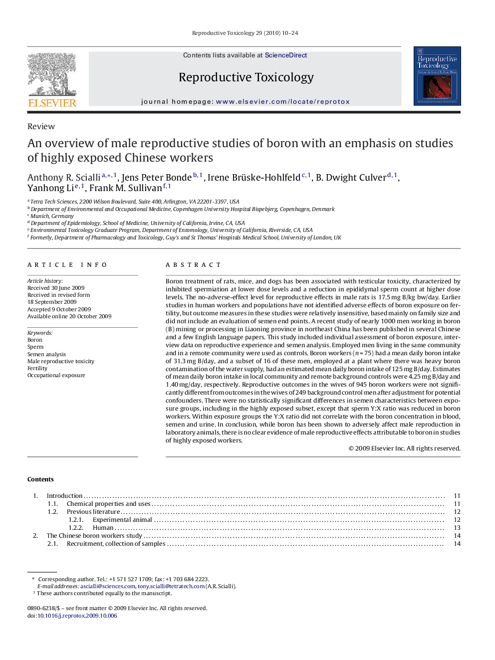 An overview of male reproductive studies of boron with an emphasis on studies of highly exposed Chinese workers