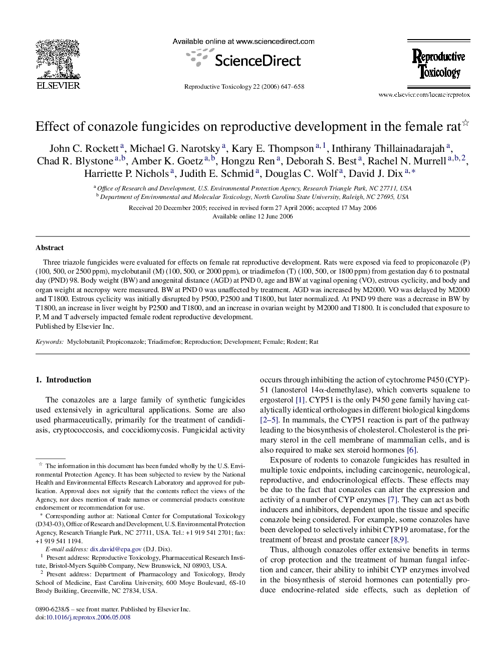 Effect of conazole fungicides on reproductive development in the female rat 