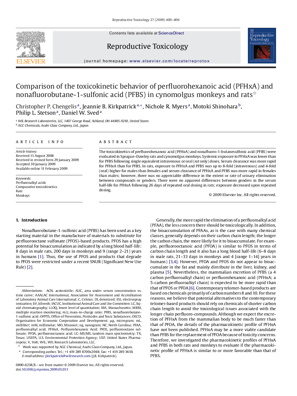 Comparison of the toxicokinetic behavior of perfluorohexanoic acid (PFHxA) and nonafluorobutane-1-sulfonic acid (PFBS) in cynomolgus monkeys and rats 