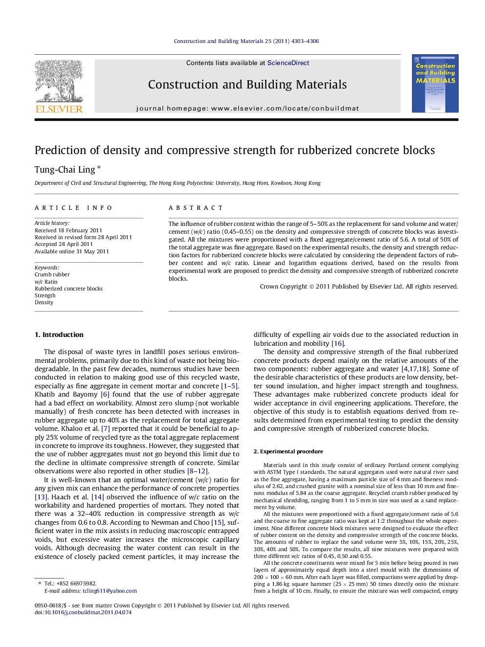 Prediction of density and compressive strength for rubberized concrete blocks